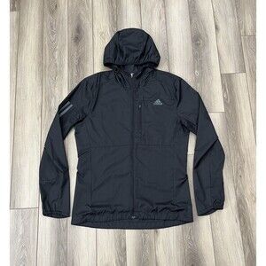 adidas Mens Black Own The Run Full Zip Jacket Reflective Printing Running Sz M